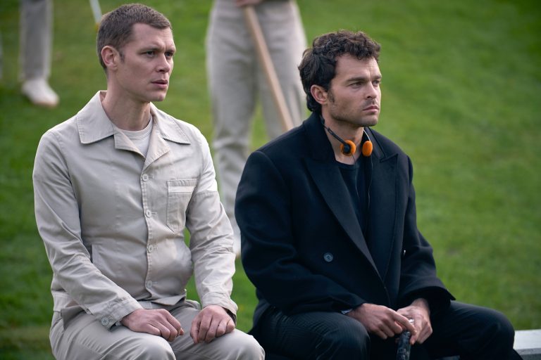 BRAVE NEW WORLD -- Episode 108 -- Pictured: (l-r) Joseph Morgan as Cjack 60/57, Alden Ehrenreich as John the Savage -- (Photo by: Steve Schofield/Peacock)